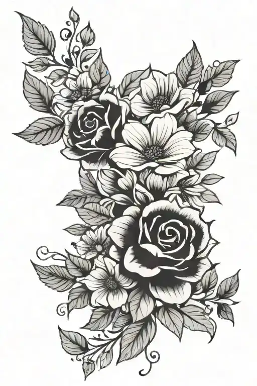 Line Of Flowers With Leaves