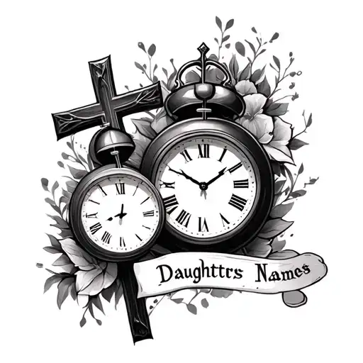 Daughters Name With A Clock And Cross In Background