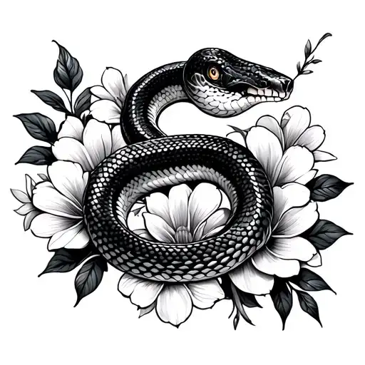 Snake Tattoo And Flowers From The Biceps Into The Chest