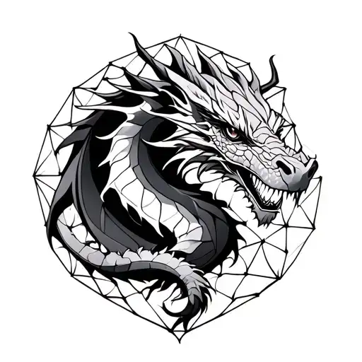 Dragon Surrounded By Geodesic Pattern Inspired