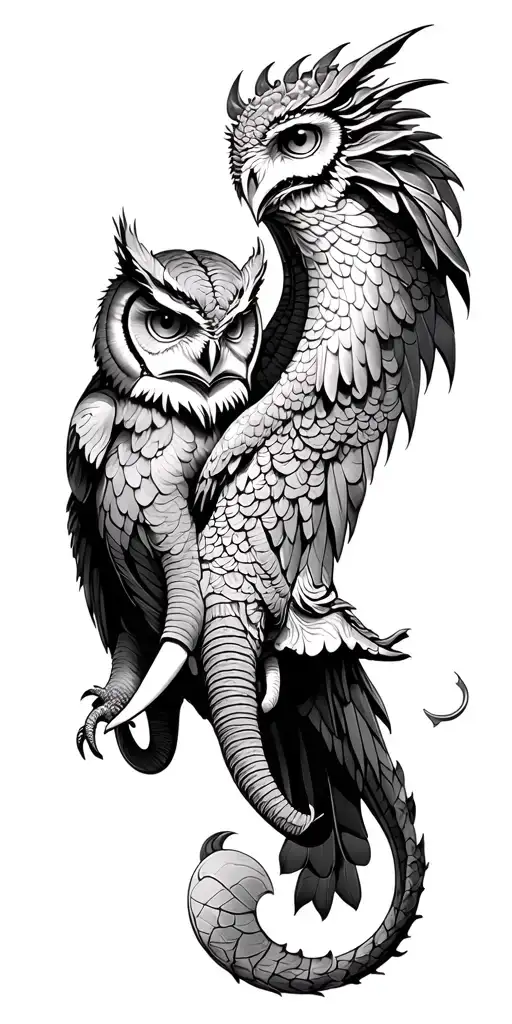 Owl And Elephant And Dragon Flying