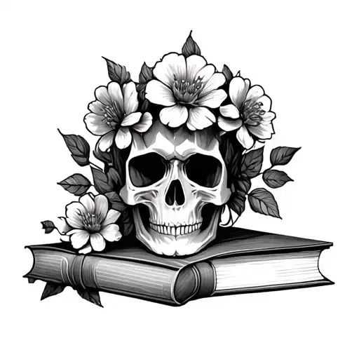 Flowers Skull And Books
