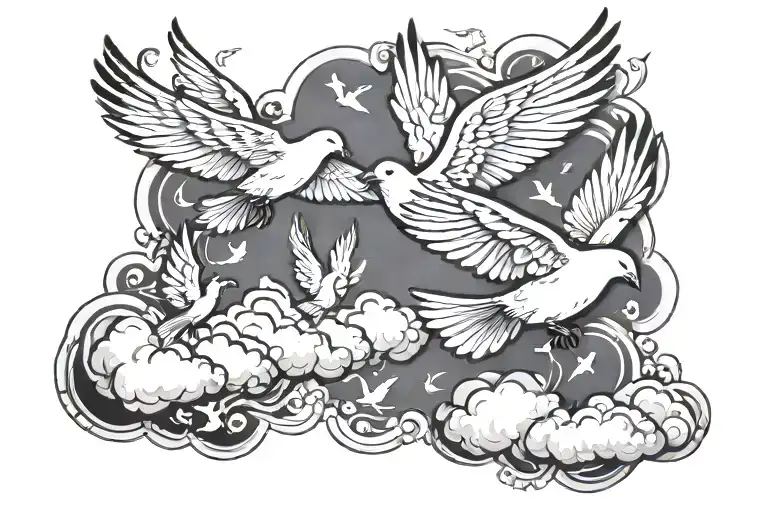 Clouds And Doves Flying