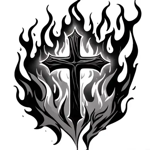 Half Of A Cross Surrounded With Fire
