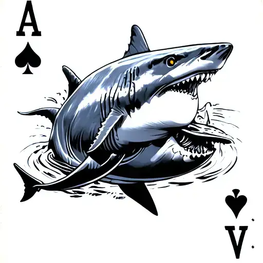 Ace Of Spades Card With Shark Swimming