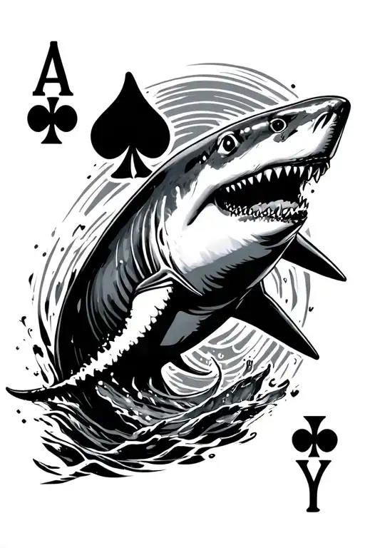 Ace Of Spades Card With Shark Swimming