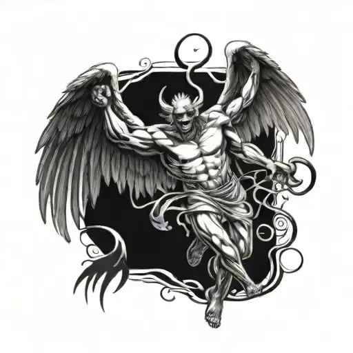 Angel With Dark Lights Around It And Demon With Bright White Light Around It Fights Over Money