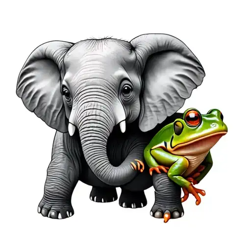 Baby Elephant With Baby Frog