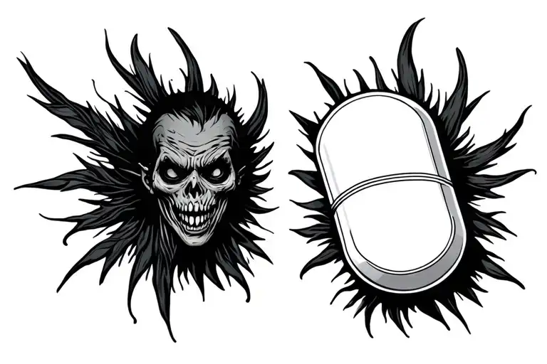 Something Dark And Creepy To Cover Up A Pill And Capsule Beside Eachother