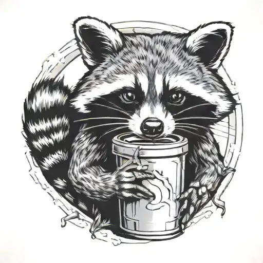 Raccoon Holding Trash Lid