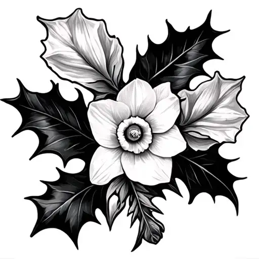 Holly And Narcissus Flower