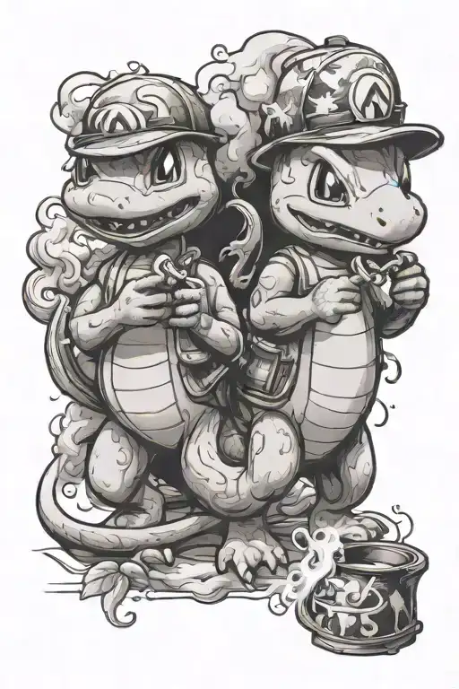 Charmander And Mario Smoking A Bong