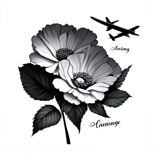 Carnations And Sunset And Plane And Name And Date