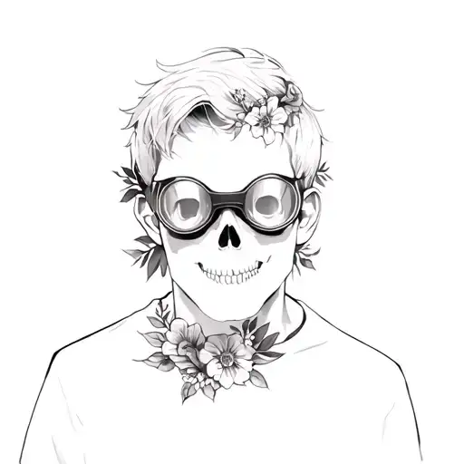 A Young Man Wearing Goggles With Skulls And Flowers