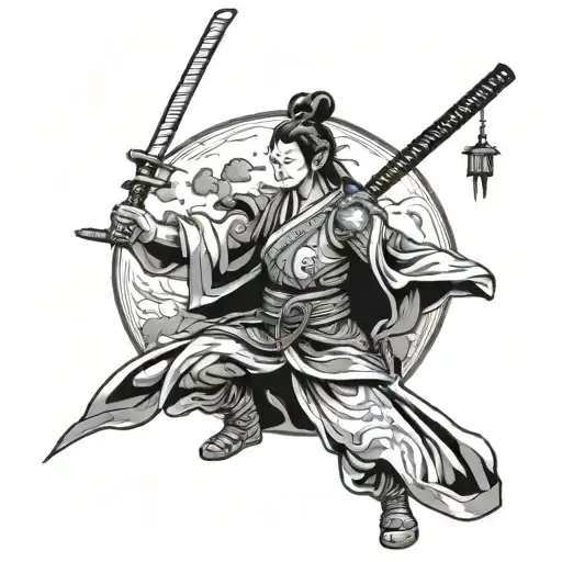 Japan Samurai Girl Looking The Moon