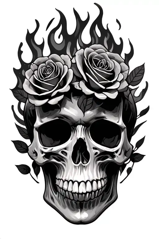 Skull On Fire With Roses