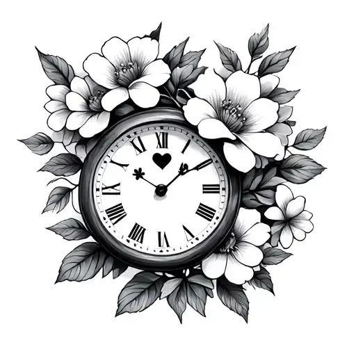 Flowers With Leaves And Heart Clock