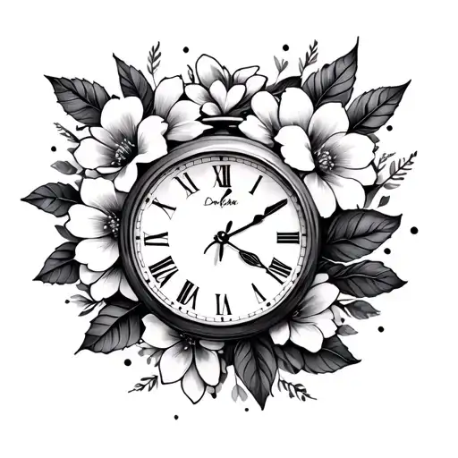 Flowers With Leaves And Heart Clock