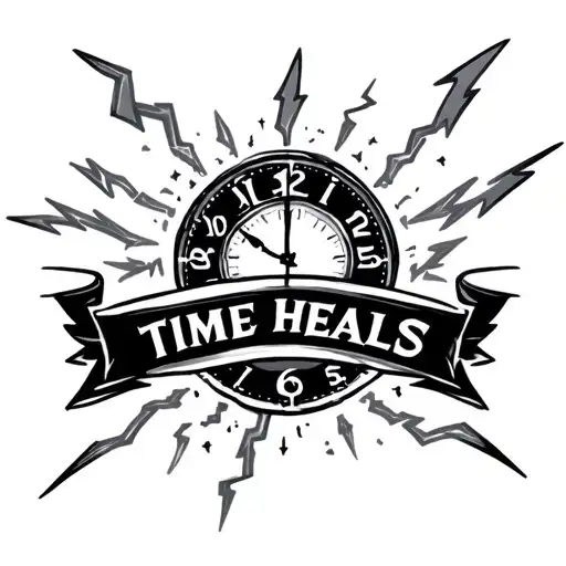Simple Cursive Time Heals Surrounded By Lightning Strikes