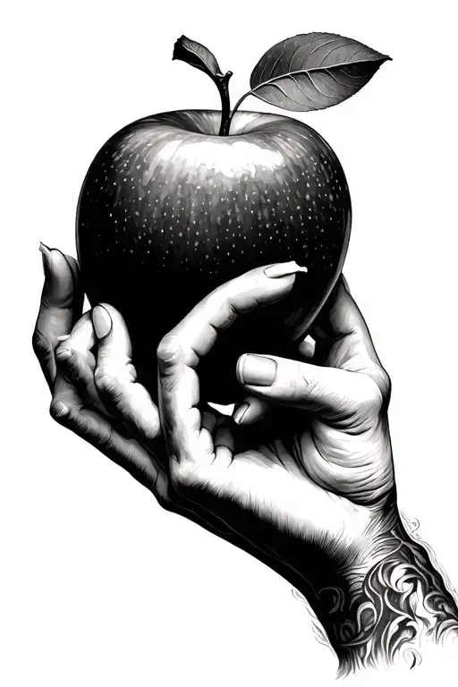 Eve Hand Giving Adam The Forbidden Apple With A Bite Taken Out With Adams Hand Taking It