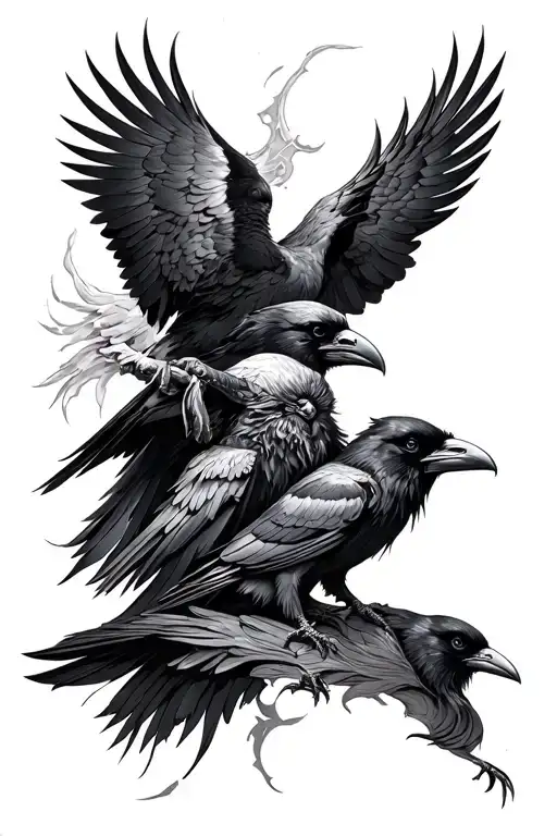 Odin God And Ravens Huginn And Muninn
