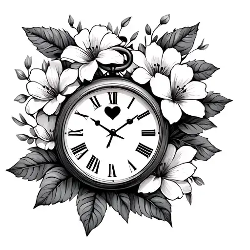 Flowers With Leaves And Heart Clock