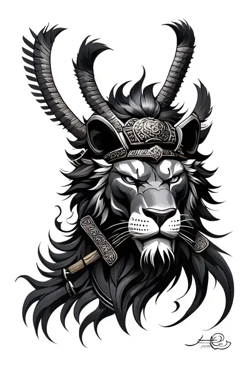 Samurai Warrior Lion Head