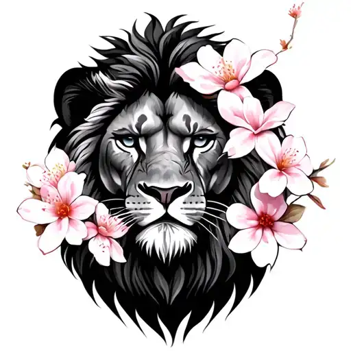Lion Face With 5 Cherry Blossom Flowers