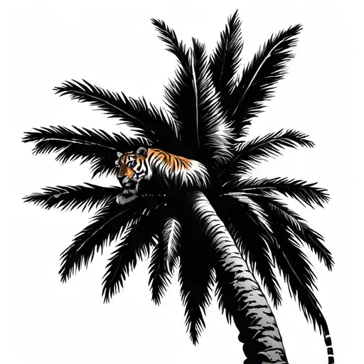Tiger Climbing Palm Tree