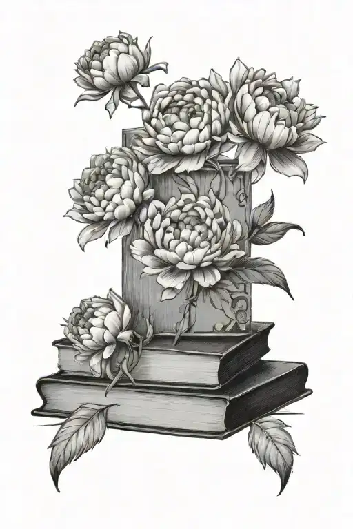 Books With Peonies Blooming In The Background