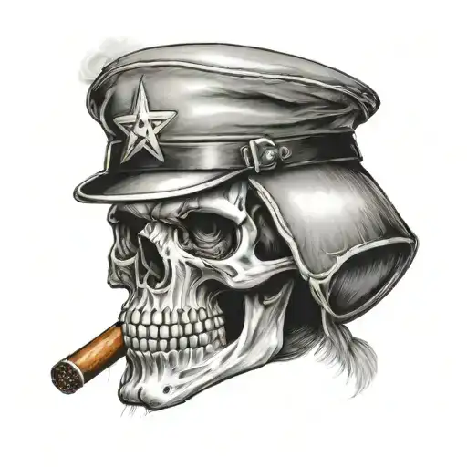 A Skull Wearing Ww2 Helmet Smoking A Cigar