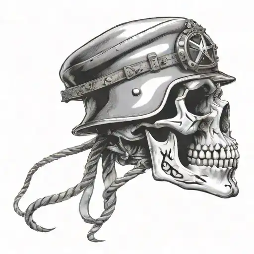A Skull Wearing Ww2 Helmet Adorned With Intricate