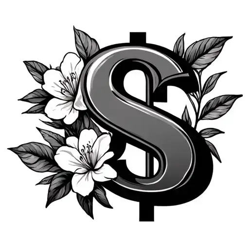Dollar Sign With Azalea Flower And Gemini Symbol