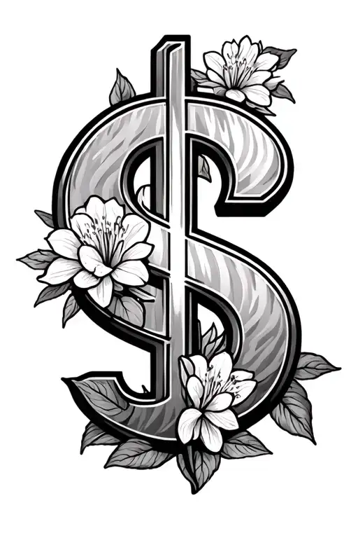 Dollar Sign With Azalea Flower And Gemini Symbol