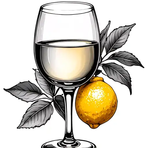 Wine Glass And Lemon Tree Branch