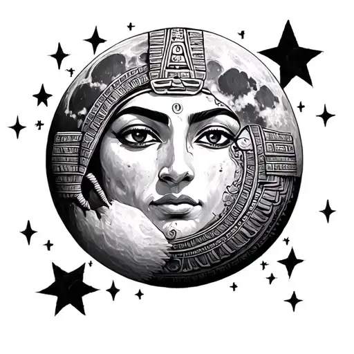 Mayan Full Moon Surrounded By Stars