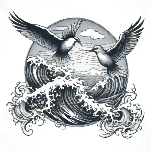 Waves & Birds Flying
