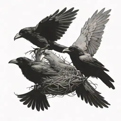 3 Ravens Leaving Nest
