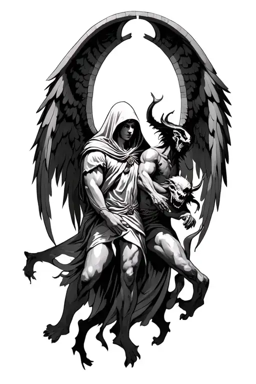 Hooded Arch Angel Defeating A Demon