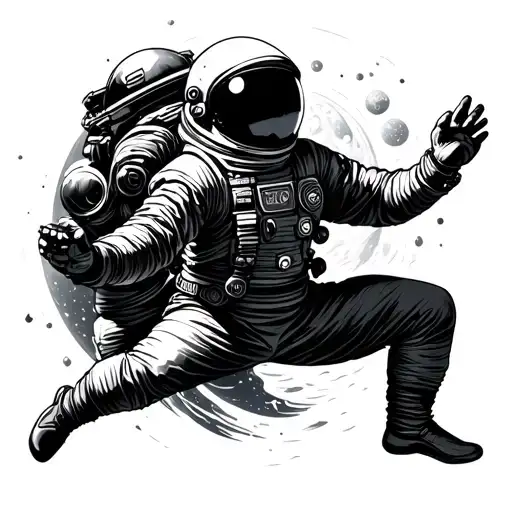 Tai Chi Fighter And Astronaut Floating In Space