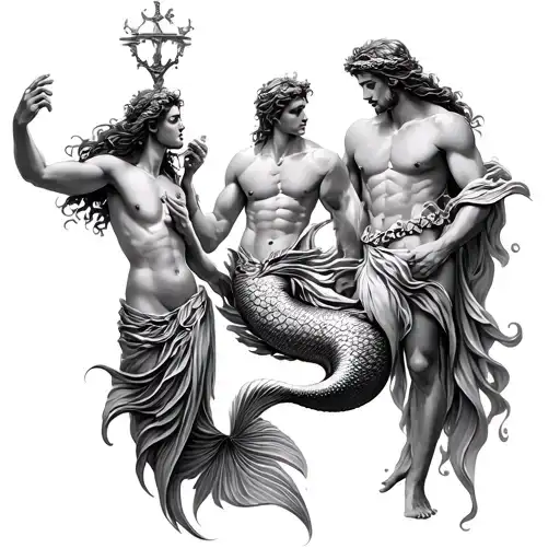 Poseidon With Mermaid And Family Muceste Din