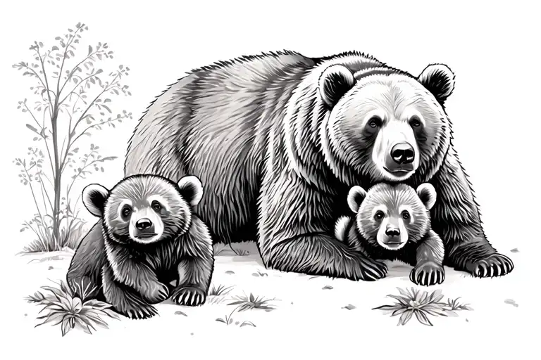 Mama Bear And Two Cubs