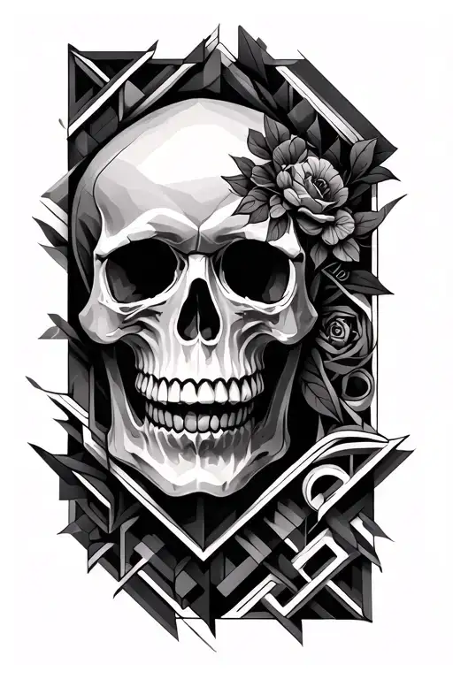 Geometric Pattern Inspired Tattoo Featuring A Skull And Patterns