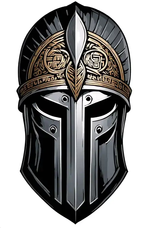 Spartan Helment With Greek Runes Engraved