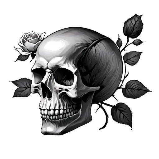 Anatomy Skull With A Rose Intertwined