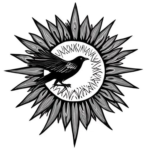 Maori Sun With A Simple Drawn Crow Flying