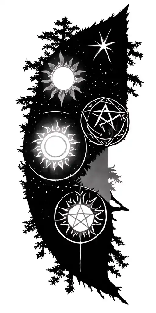 Sun & Trees Pentagrams In The Night