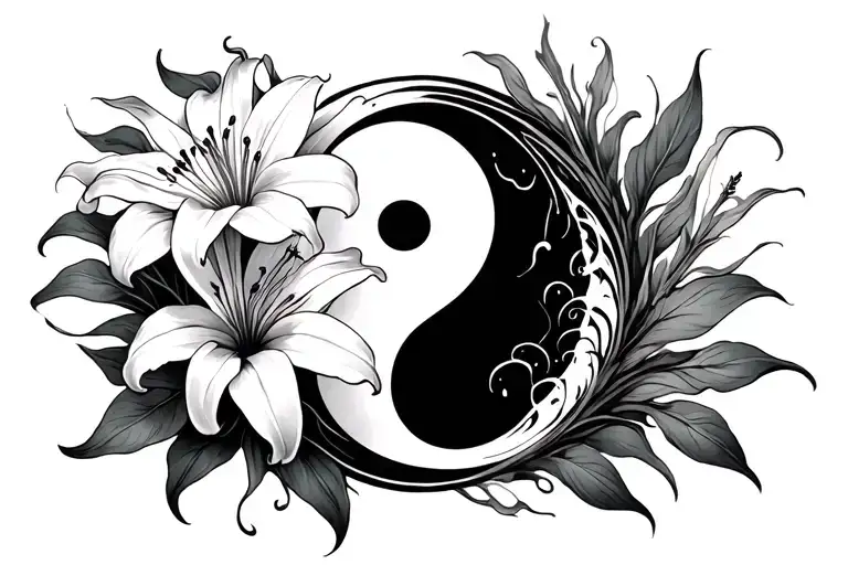 Ying Yang Pices And Spider Lily Flower