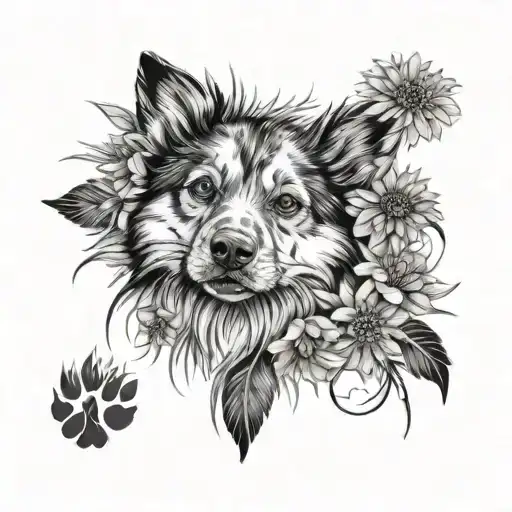 Dog Paw Print Surrounded By Dandelions