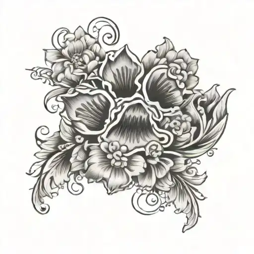 Dog Paw Print With Floral Design Around It